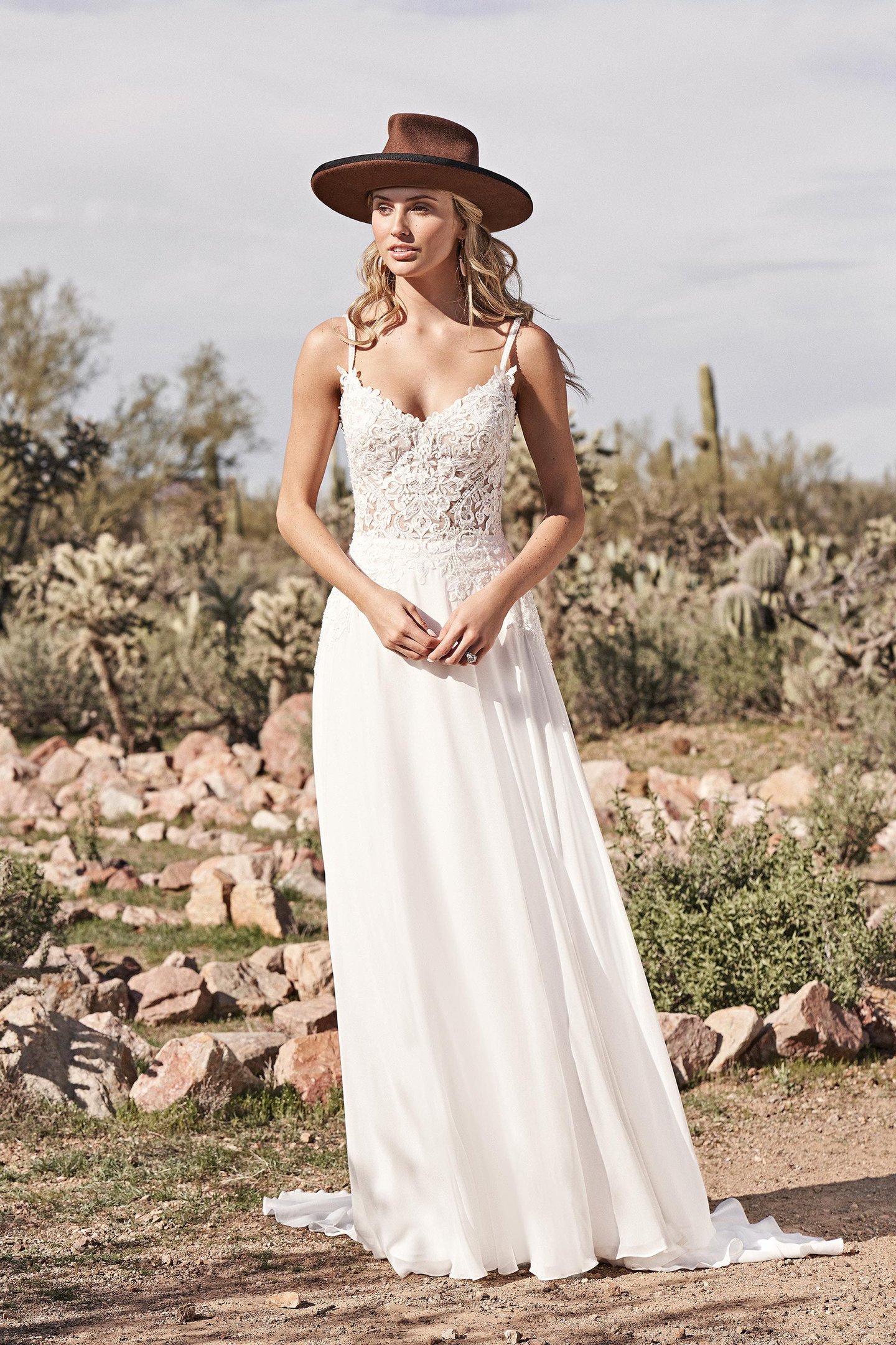 A-Line Gown with Lace Bodice and Chiffon Skirt -  Wedding Dress - White Rose Bridal Newark NJ